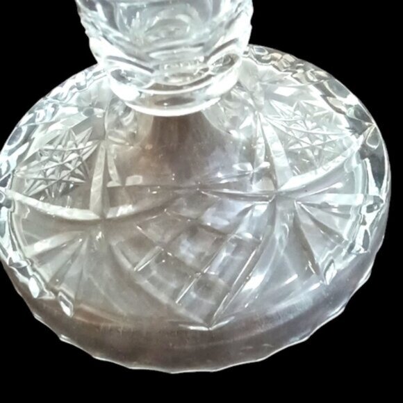 Vintage Clear Glass Candlestick Holders 1930s-1950s Star Pattern Fancy Cut x Two - Picture 7 of 7